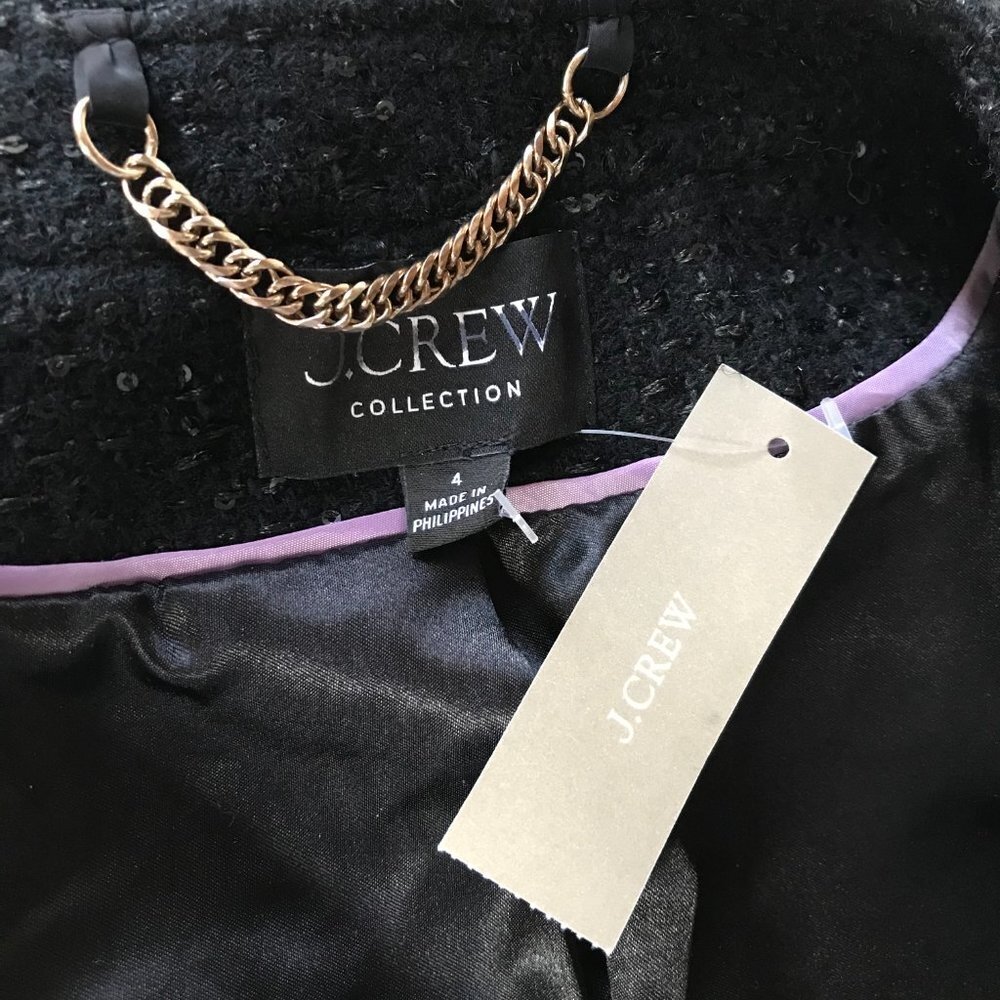 NWT JCrew Collarless Lady Chariot Jacket Blazer Womens 4 Black Sequin BM560 NEW - Picture 2 of 10